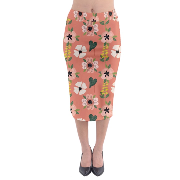 Flower Pink Brown Pattern Floral Midi Pencil Skirt