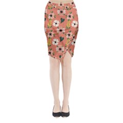 Flower Pink Brown Pattern Floral Midi Wrap Pencil Skirt