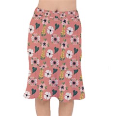 Flower Pink Brown Pattern Floral Short Mermaid Skirt