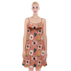 Flower Pink Brown Pattern Floral Spaghetti Strap Velvet Dress