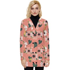 Flower Pink Brown Pattern Floral Button Up Hooded Coat 