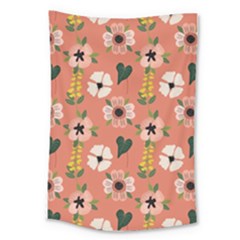 Flower Pink Brown Pattern Floral Large Tapestry