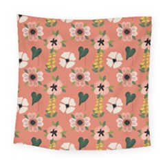 Flower Pink Brown Pattern Floral Square Tapestry (large)