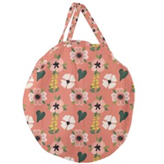 Flower Pink Brown Pattern Floral Giant Round Zipper Tote