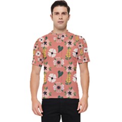 Flower Pink Brown Pattern Floral Men s Short Sleeve Rash Guard by anzea