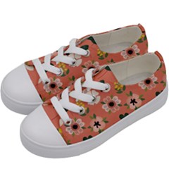 Flower Pink Brown Pattern Floral Kids  Low Top Canvas Sneakers by anzea