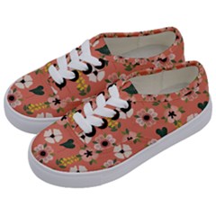 Flower Pink Brown Pattern Floral Kids  Classic Low Top Sneakers by anzea