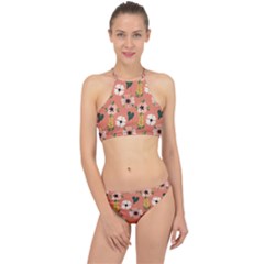 Flower Pink Brown Pattern Floral Halter Bikini Set by anzea