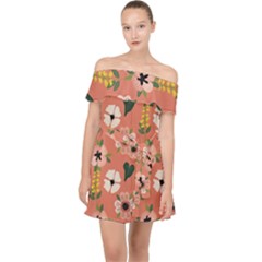 Flower Pink Brown Pattern Floral Off Shoulder Chiffon Dress by anzea