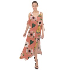 Flower Pink Brown Pattern Floral Maxi Chiffon Cover Up Dress