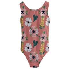 Flower Pink Brown Pattern Floral Kids  Cut-out Back One Piece Swimsuit by anzea