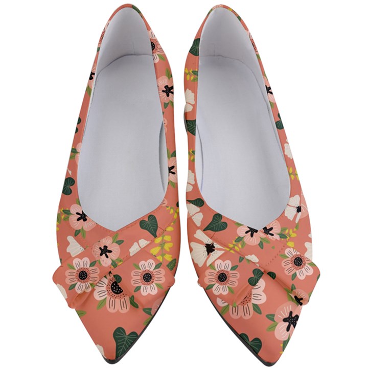 Flower Pink Brown Pattern Floral Women s Bow Heels