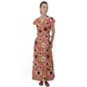 Flower Pink Brown Pattern Floral Flutter Sleeve Maxi Dress View1