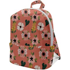 Flower Pink Brown Pattern Floral Zip Up Backpack by anzea