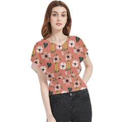 Flower Pink Brown Pattern Floral Butterfly Chiffon Blouse