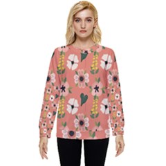 Flower Pink Brown Pattern Floral Hidden Pocket Sweatshirt