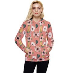 Flower Pink Brown Pattern Floral Women s Lightweight Drawstring Hoodie