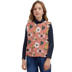 Flower Pink Brown Pattern Floral Kid s Button Up Puffer Vest	