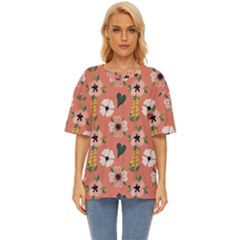 Flower Pink Brown Pattern Floral Oversized Basic T-shirt by anzea