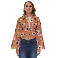 Flower Pink Brown Pattern Floral Boho Long Bell Sleeve Top