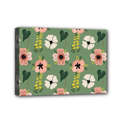 Flower Green Pink Pattern Floral Mini Canvas 7  X 5  (stretched) by anzea