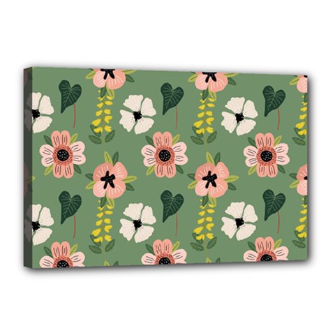 Flower Green Pink Pattern Floral Canvas 18  X 12  (stretched) by anzea