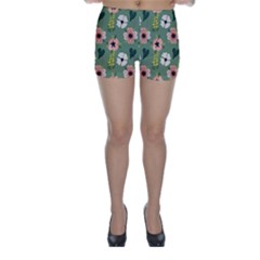 Flower Green Pink Pattern Floral Skinny Shorts by anzea