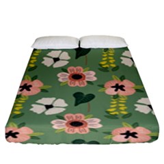 Flower Green Pink Pattern Floral Fitted Sheet (king Size) by anzea