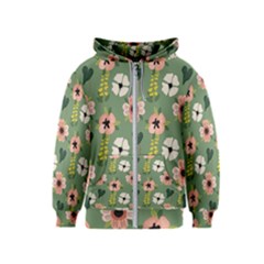 Flower Green Pink Pattern Floral Kids  Zipper Hoodie by anzea