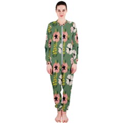 Flower Green Pink Pattern Floral Onepiece Jumpsuit (ladies)