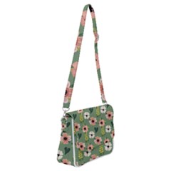 Flower Green Pink Pattern Floral Shoulder Bag With Back Zipper