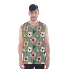 Flower Green Pink Pattern Floral Men s Basketball Tank Top by anzea