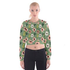 Flower Green Pink Pattern Floral Cropped Sweatshirt