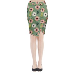 Flower Green Pink Pattern Floral Midi Wrap Pencil Skirt