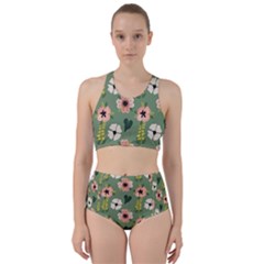 Flower Green Pink Pattern Floral Racer Back Bikini Set by anzea