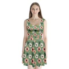 Flower Green Pink Pattern Floral Split Back Mini Dress  by anzea