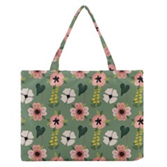 Flower Green Pink Pattern Floral Zipper Medium Tote Bag