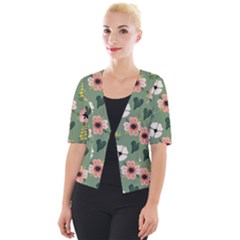 Flower Green Pink Pattern Floral Cropped Button Cardigan by anzea