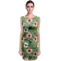 Flower Green Pink Pattern Floral Sleeveless Velvet Midi Dress