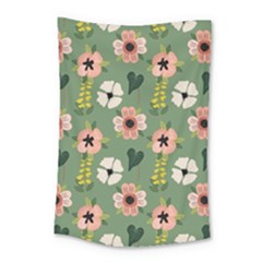 Flower Green Pink Pattern Floral Small Tapestry