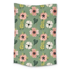 Flower Green Pink Pattern Floral Large Tapestry