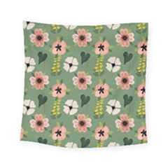 Flower Green Pink Pattern Floral Square Tapestry (small)