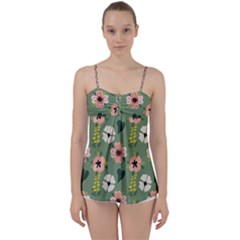 Flower Green Pink Pattern Floral Babydoll Tankini Top by anzea