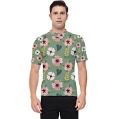 Flower Green Pink Pattern Floral Men s Short Sleeve Rash Guard