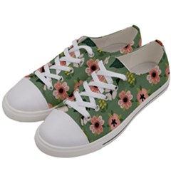 Flower Green Pink Pattern Floral Women s Low Top Canvas Sneakers