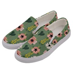 Flower Green Pink Pattern Floral Men s Canvas Slip Ons by anzea