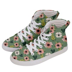 Flower Green Pink Pattern Floral Men s Hi-top Skate Sneakers