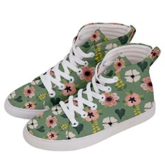 Flower Green Pink Pattern Floral Women s Hi-top Skate Sneakers