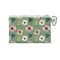 Flower Green Pink Pattern Floral Canvas Cosmetic Bag (Medium) View2