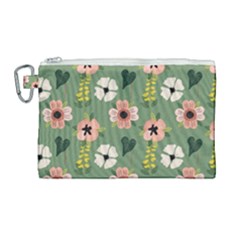 Flower Green Pink Pattern Floral Canvas Cosmetic Bag (large)